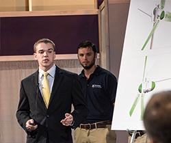 Kyle Dolf, mechanical engineering junior, delivers the Penn State team's public pitch